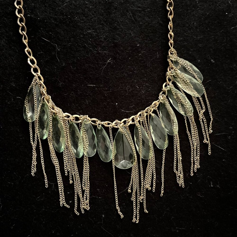 Vintage Bijoux Terner Choker-Style Tassle Necklace w/Pale Sea Green ‘Prisms’ - Picture 3 of 6